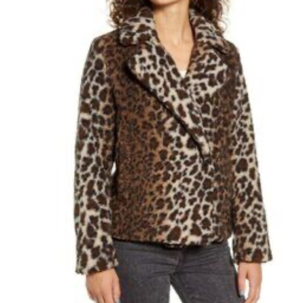 Maralyn & Me Brown Leopard Print Faux Fur Jacket, size S